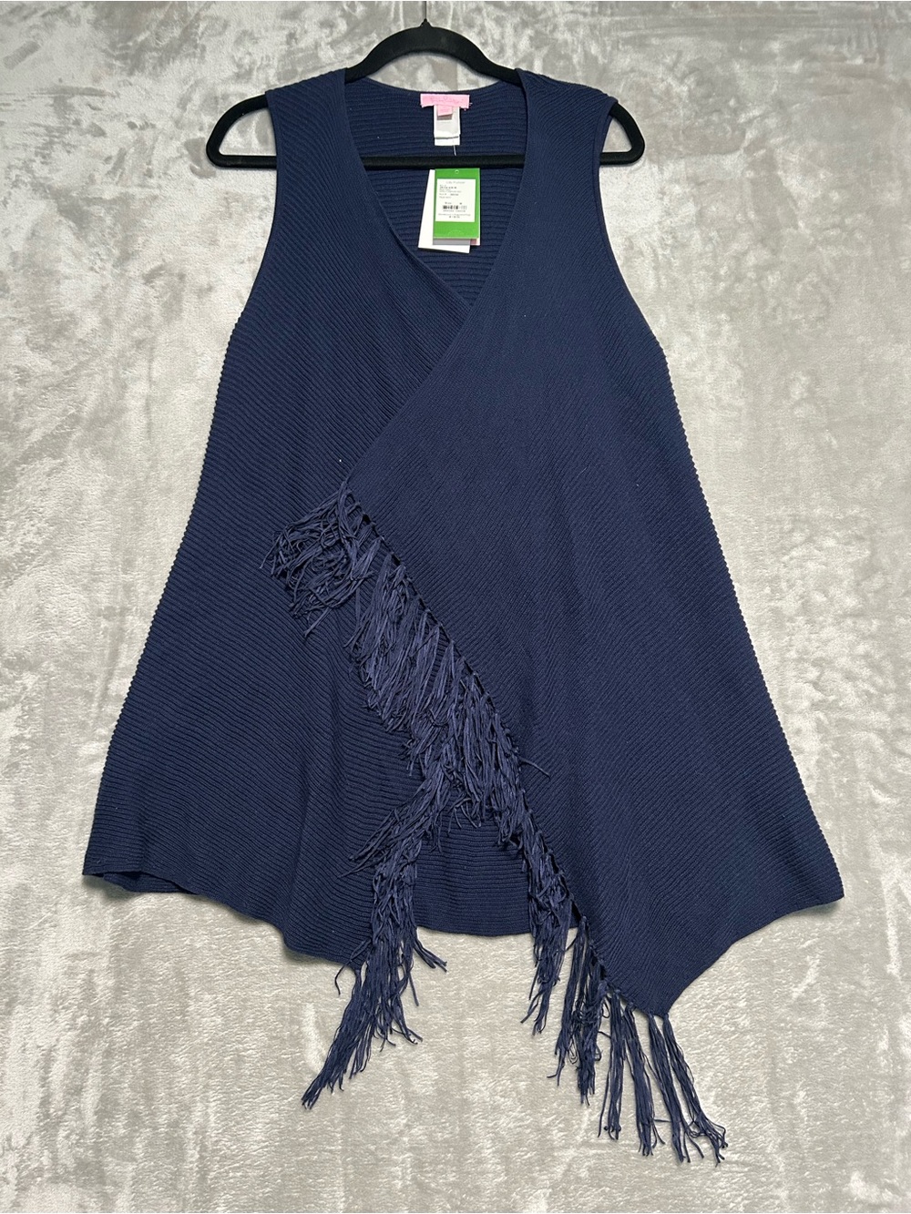 Lilly Pulitzer Andella Sweater Vest Women’s Medium Navy Blue Fringe